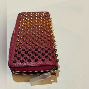 Christian Louboutin Panettone Burgundy Studded Zip Wallet